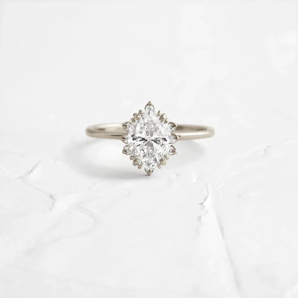 0.1CTW Antique Oval Cut Moissanite Wedding Ring