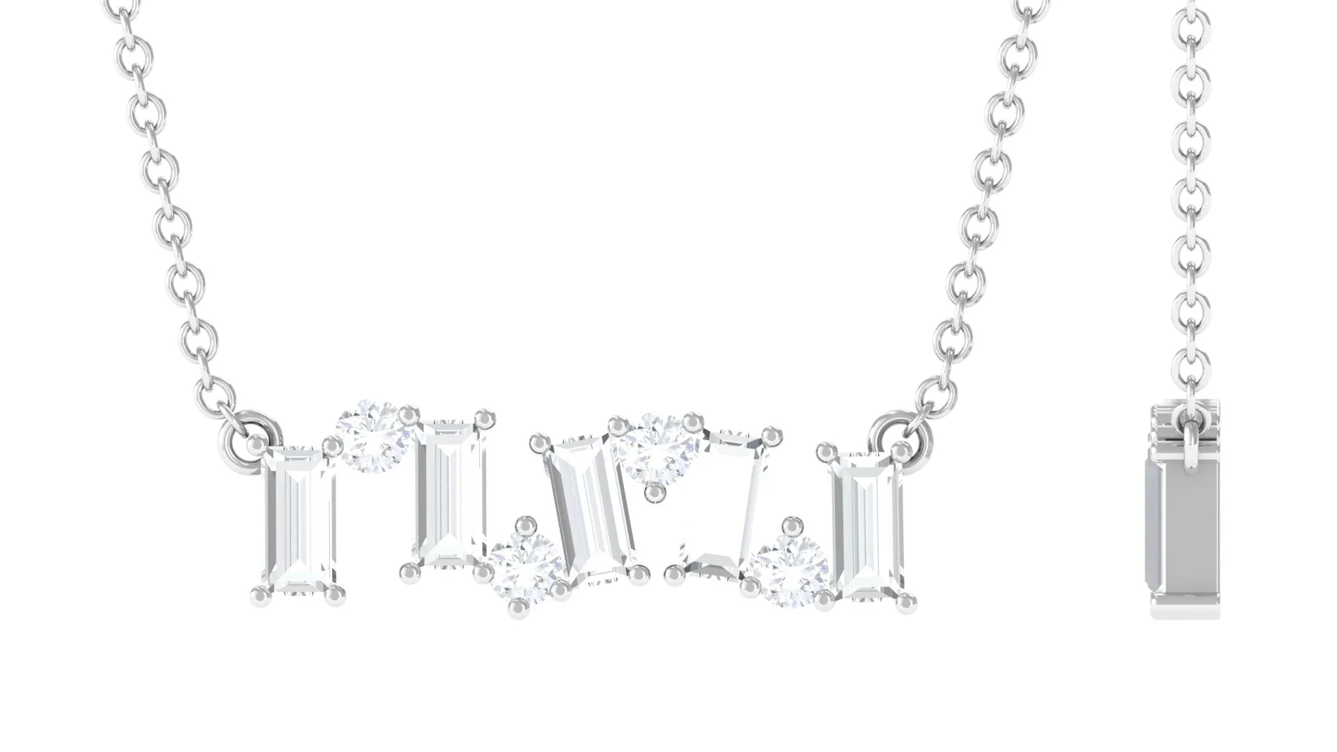 1 CT Baguette and Round Zircon Simple Bar Necklace in Prong Setting