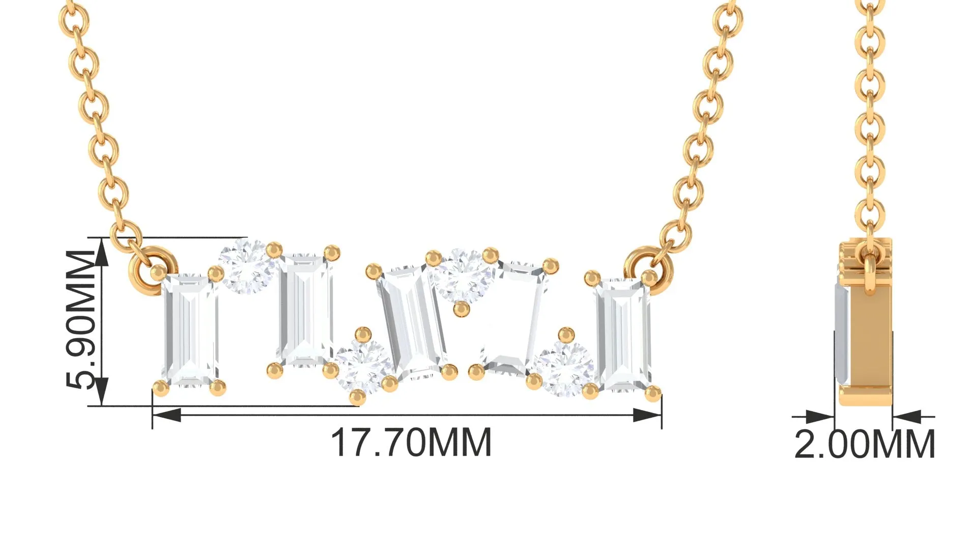 1 CT Baguette and Round Zircon Simple Bar Necklace in Prong Setting