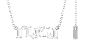 1 CT Baguette and Round Zircon Simple Bar Necklace in Prong Setting