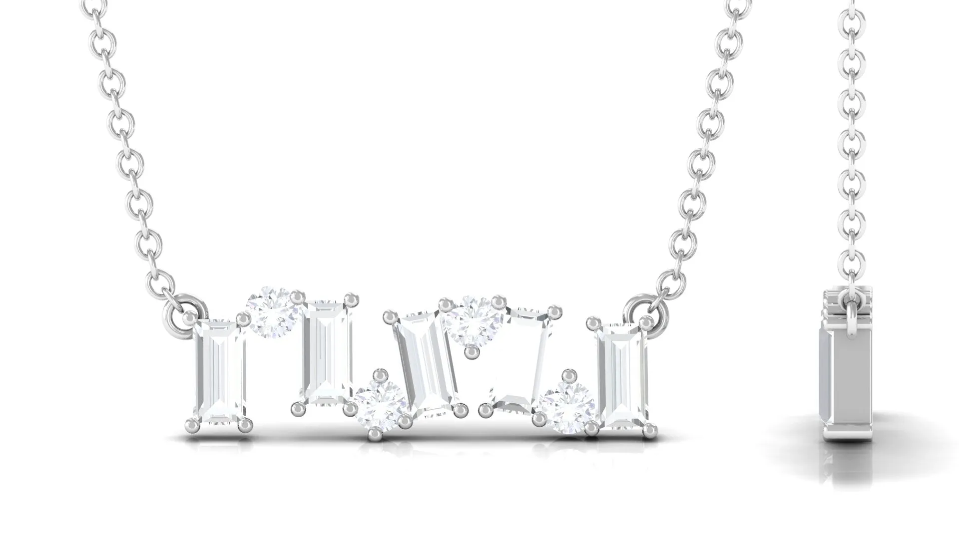 1 CT Baguette and Round Zircon Simple Bar Necklace in Prong Setting