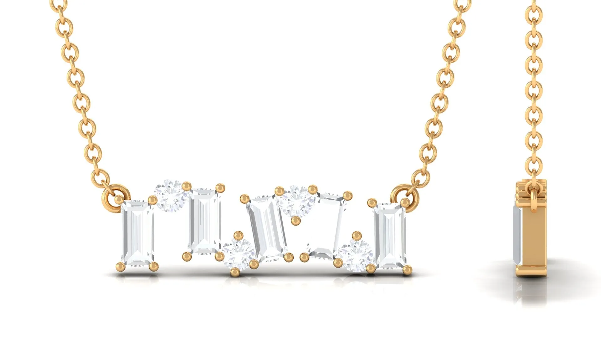 1 CT Baguette and Round Zircon Simple Bar Necklace in Prong Setting