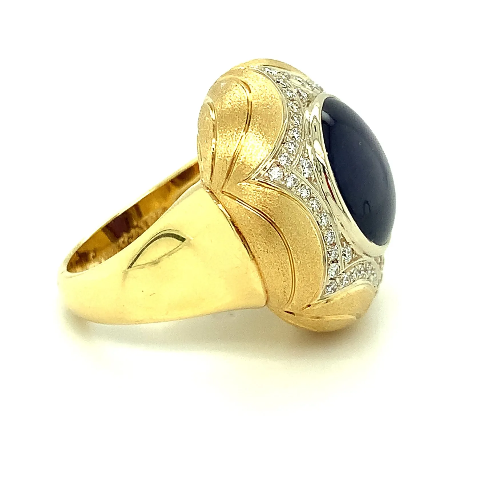 10 Carat Purple Star Sapphire and Diamond Pave in 18k Yellow Gold Handmade Ring