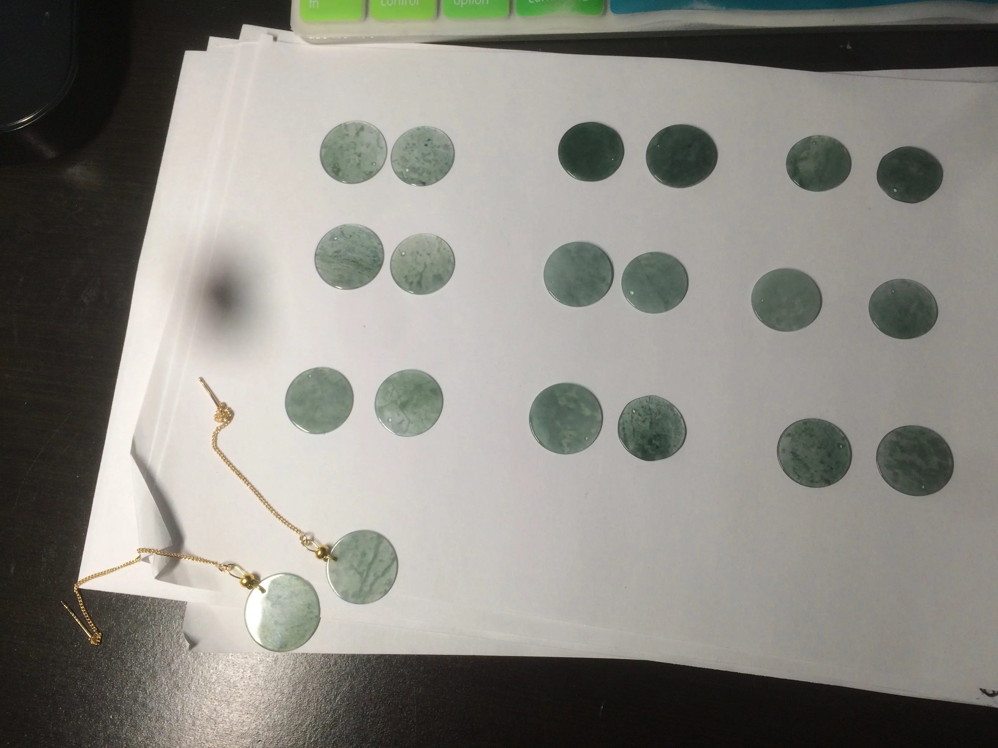 100% Natural icy watery blue/green/gray plate (蝉翼) dangling Guatemala jadeite Jade earring S46