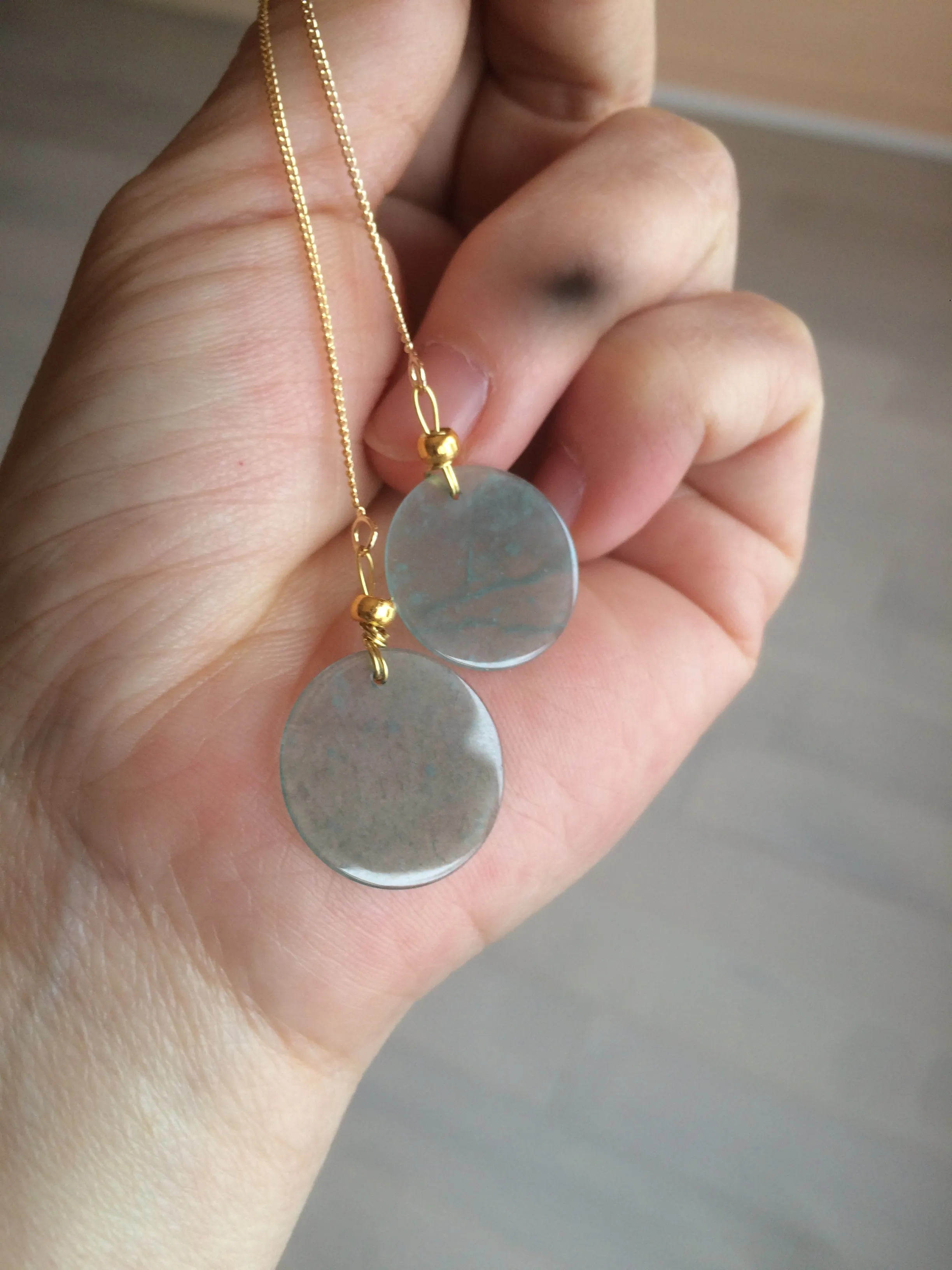 100% Natural icy watery blue/green/gray plate (蝉翼) dangling Guatemala jadeite Jade earring S46