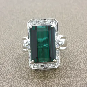 10.92 Carat Indicolite Tourmaline Diamond Platinum Cocktail Ring