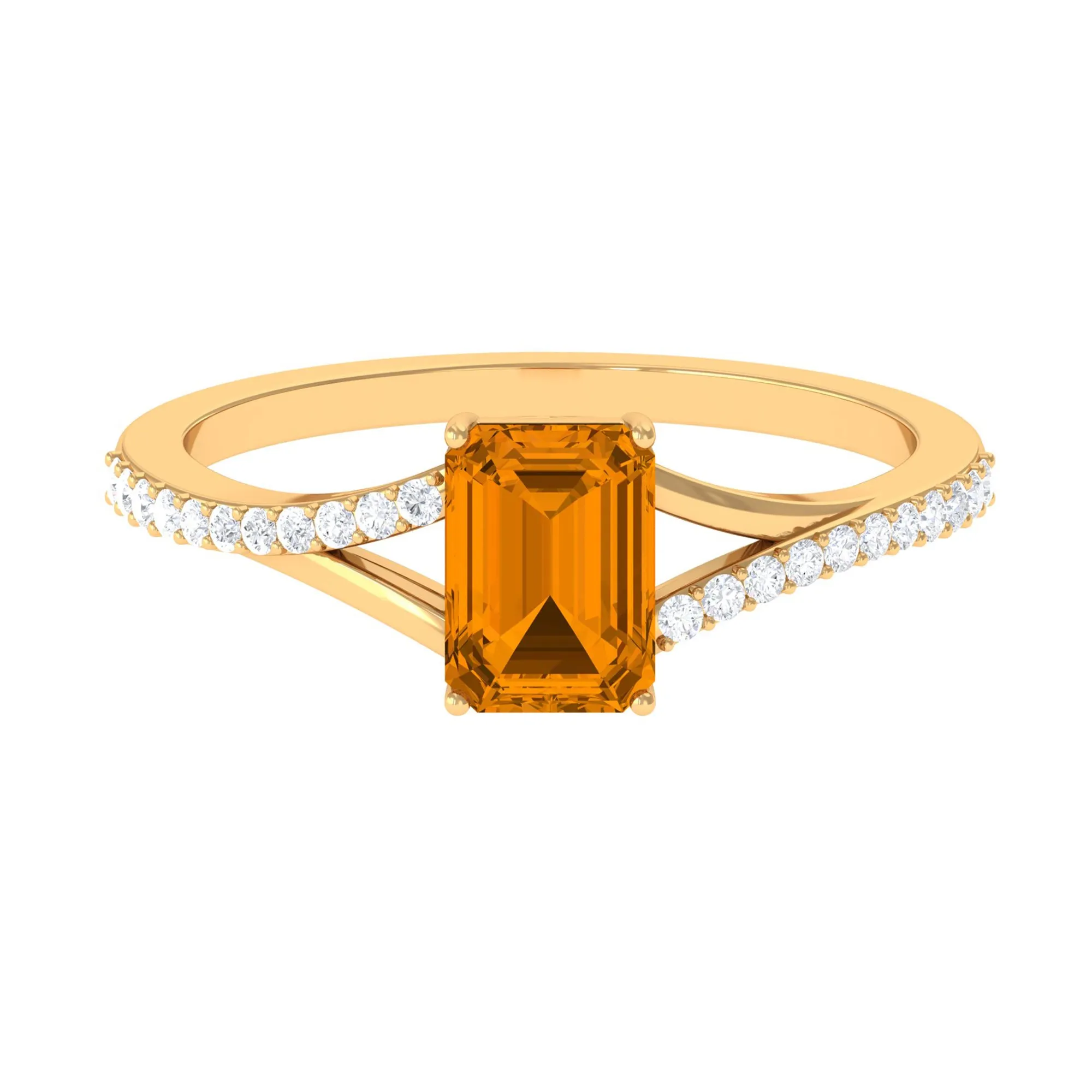 1.25 CT Emerald Cut Citrine Solitaire Ring with Diamond Accent