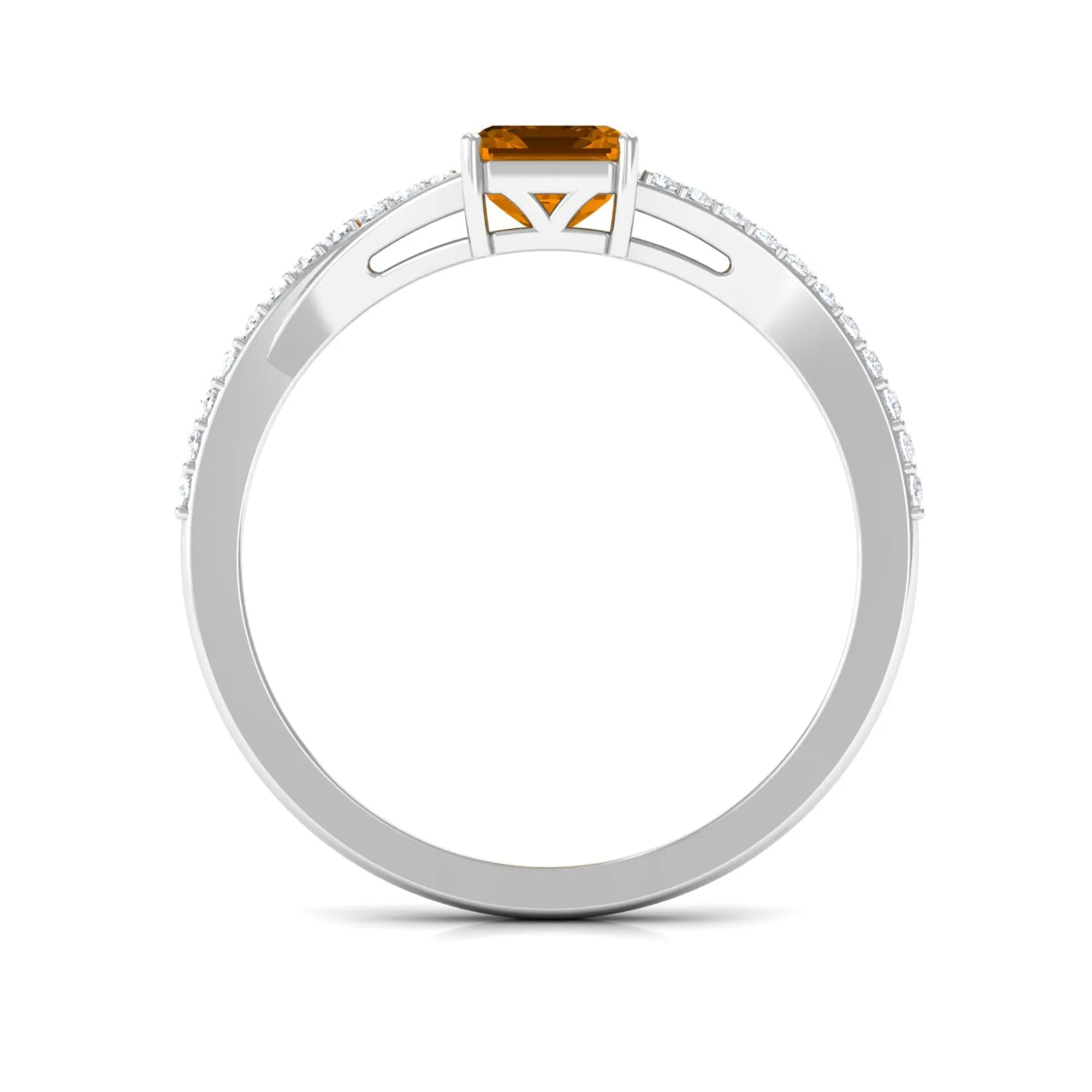 1.25 CT Emerald Cut Citrine Solitaire Ring with Diamond Accent