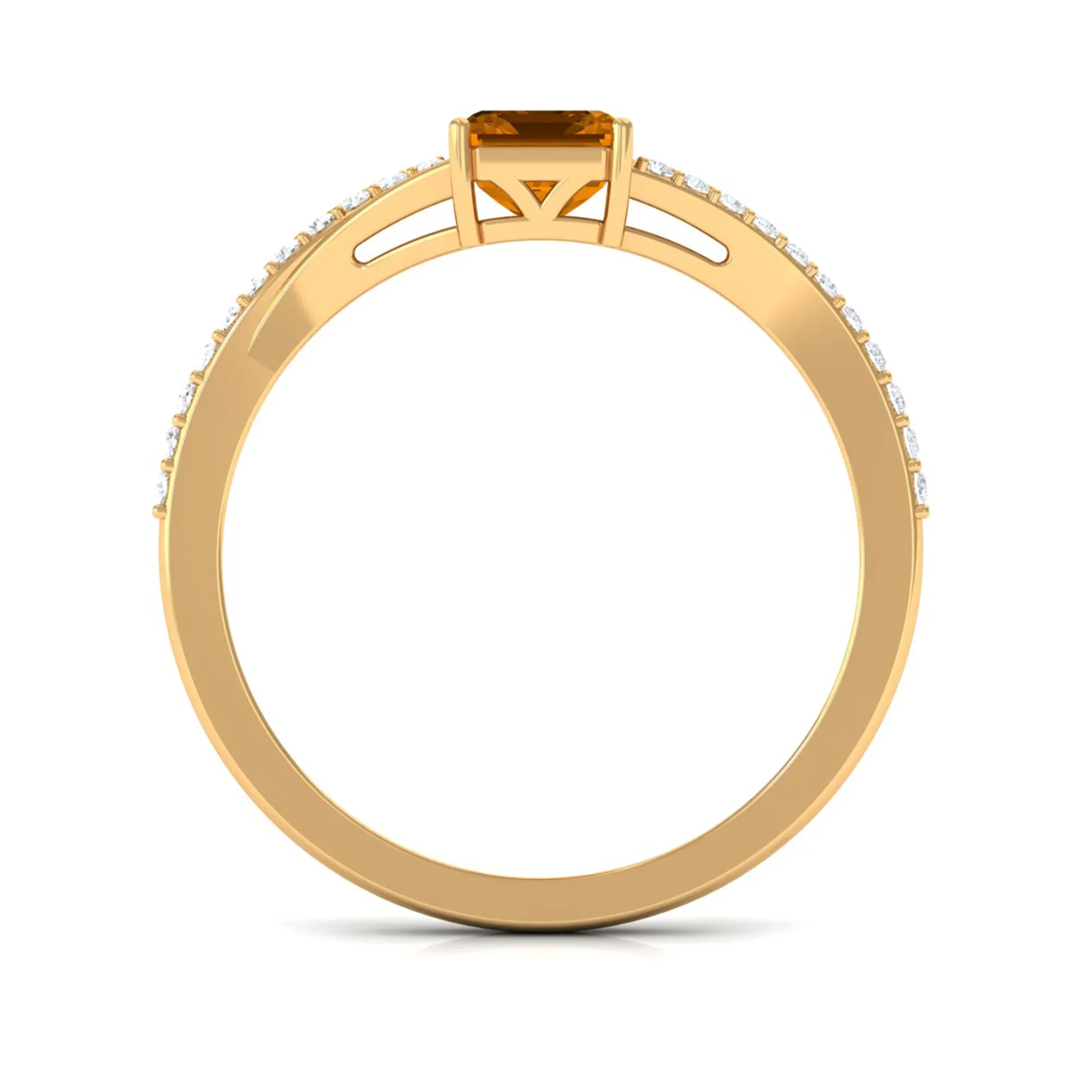 1.25 CT Emerald Cut Citrine Solitaire Ring with Diamond Accent