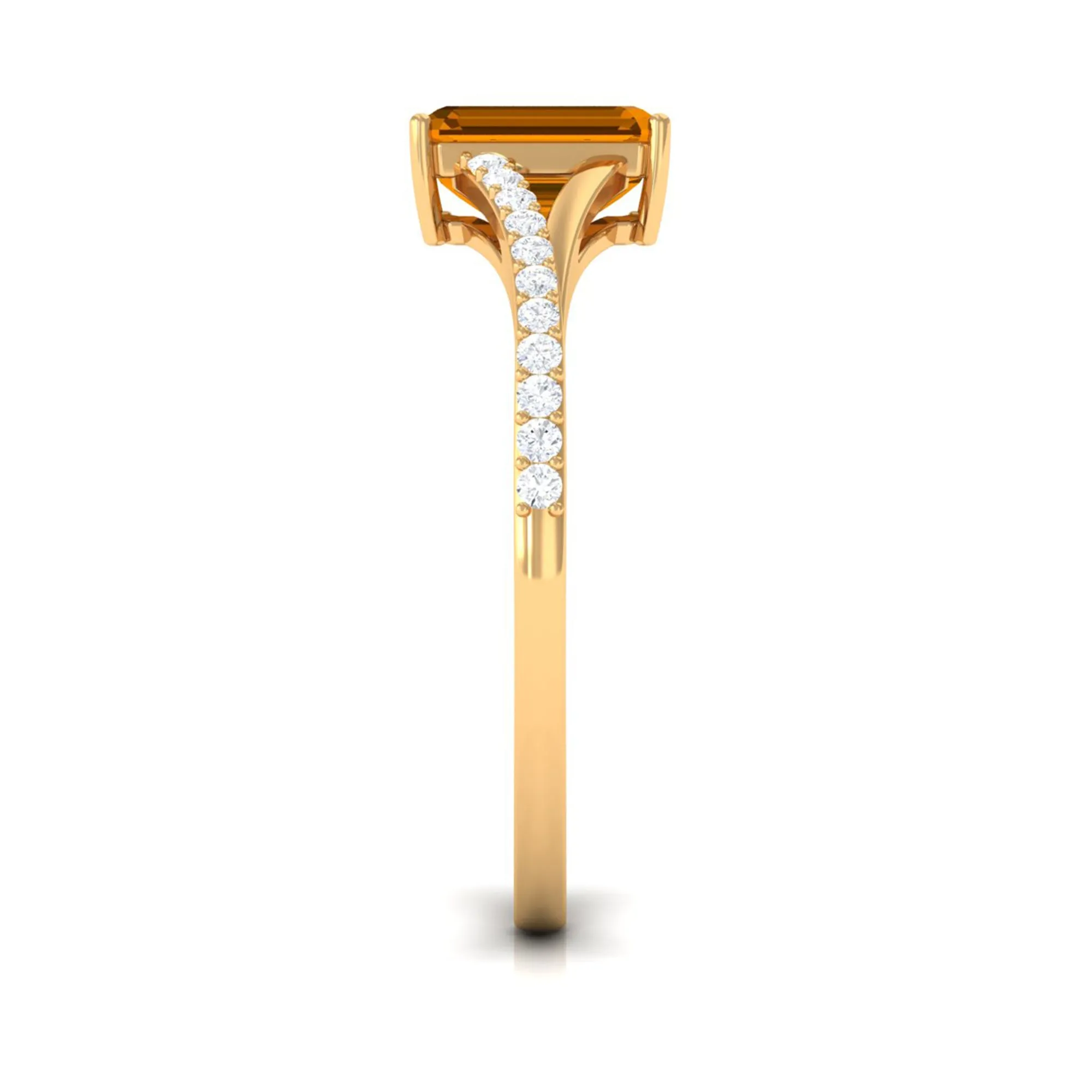 1.25 CT Emerald Cut Citrine Solitaire Ring with Diamond Accent