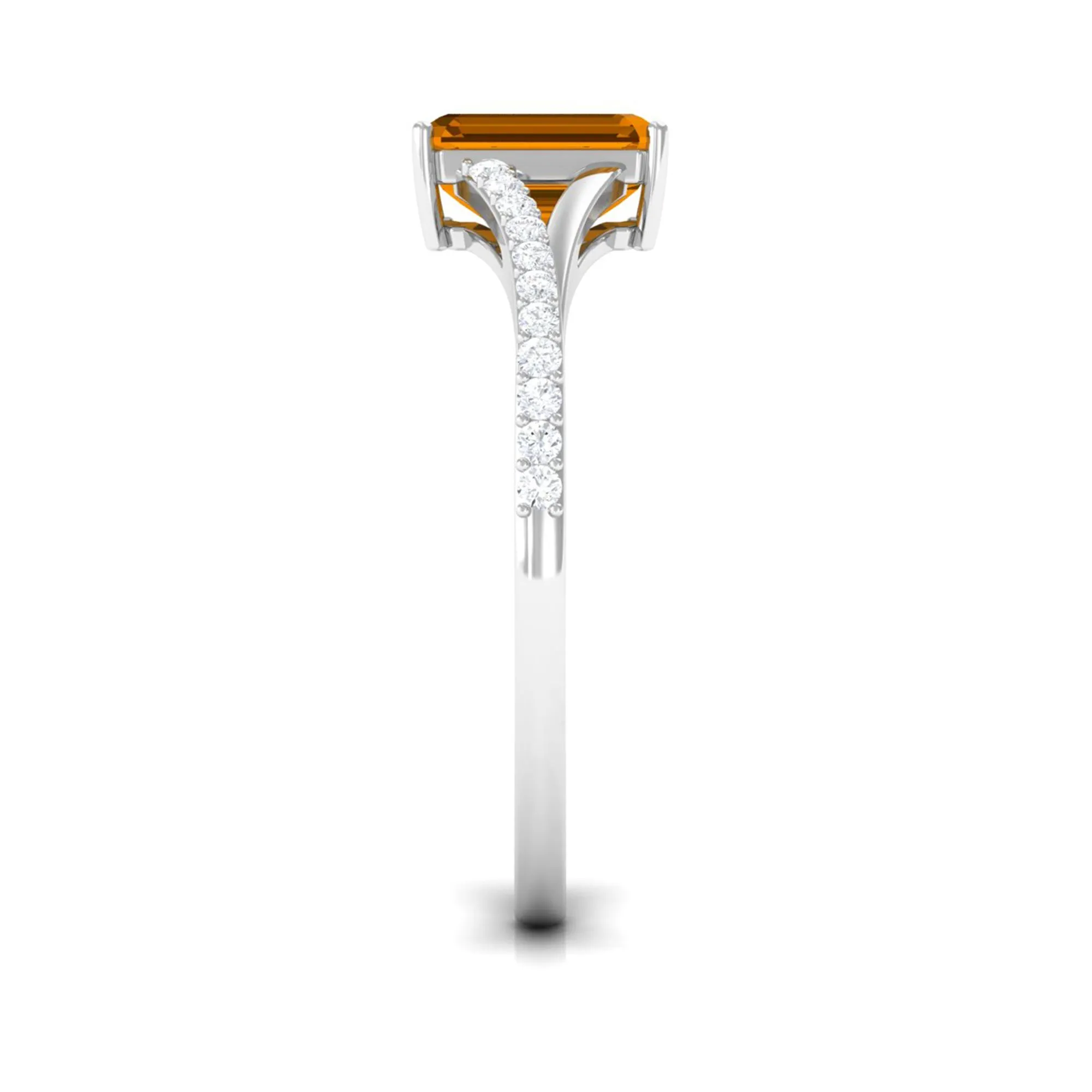1.25 CT Emerald Cut Citrine Solitaire Ring with Diamond Accent
