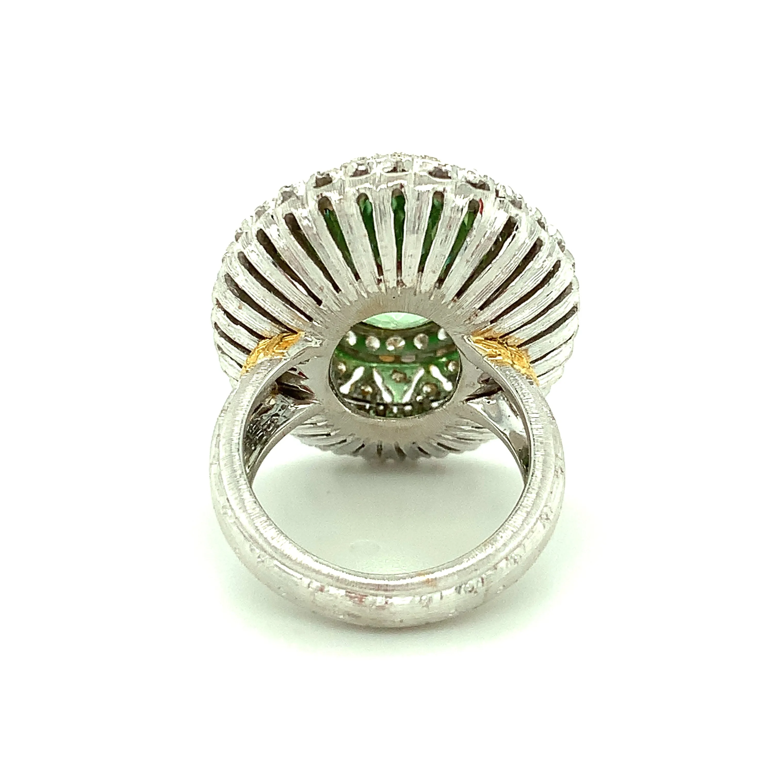 13.52 Ct. Green Tourmaline, Diamond, Handmade White, Yellow Gold Cocktail Ring