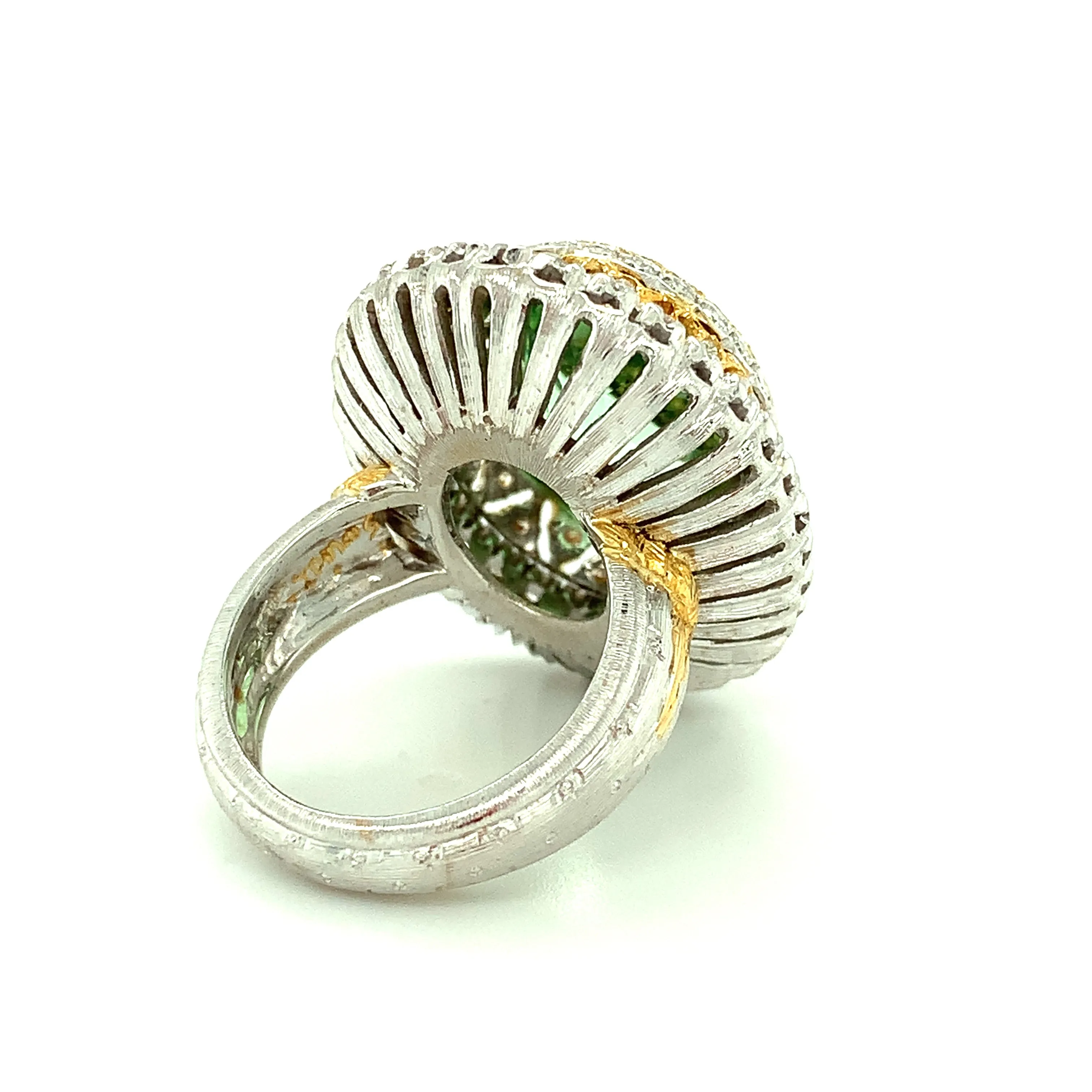 13.52 Ct. Green Tourmaline, Diamond, Handmade White, Yellow Gold Cocktail Ring