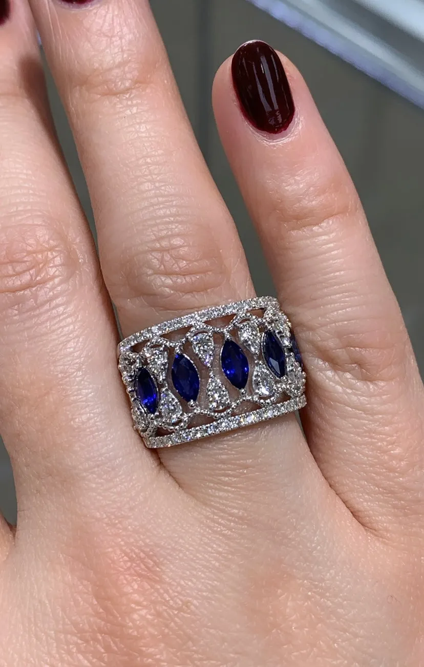 1.40CTW Sapphire and Diamond Art-Deco Style Cocktail Ring