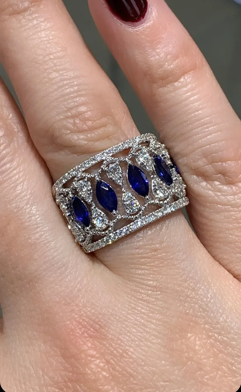 1.40CTW Sapphire and Diamond Art-Deco Style Cocktail Ring
