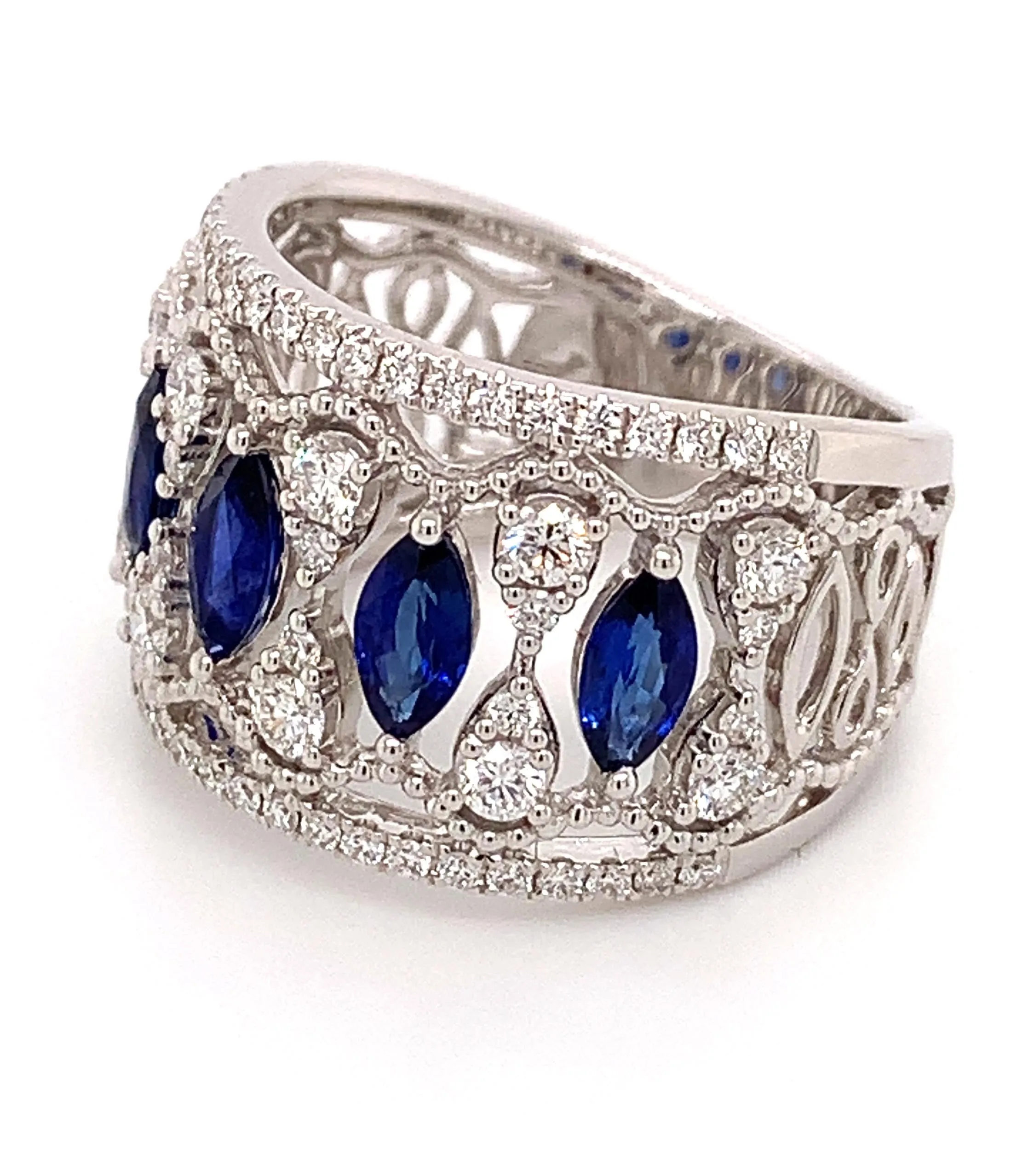 1.40CTW Sapphire and Diamond Art-Deco Style Cocktail Ring