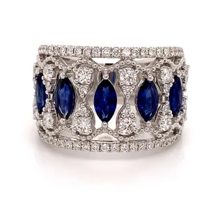 1.40CTW Sapphire and Diamond Art-Deco Style Cocktail Ring
