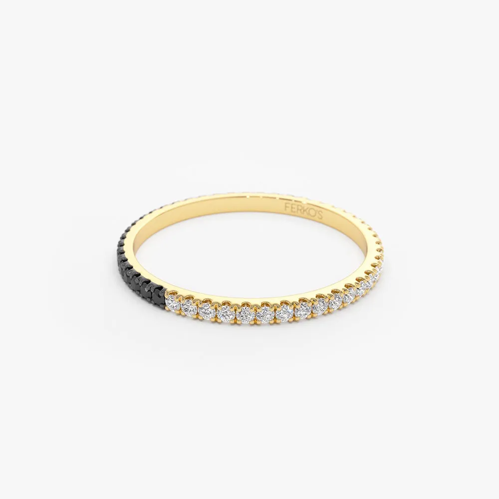 14k Black & White Diamond Micro Pave Eternity Band