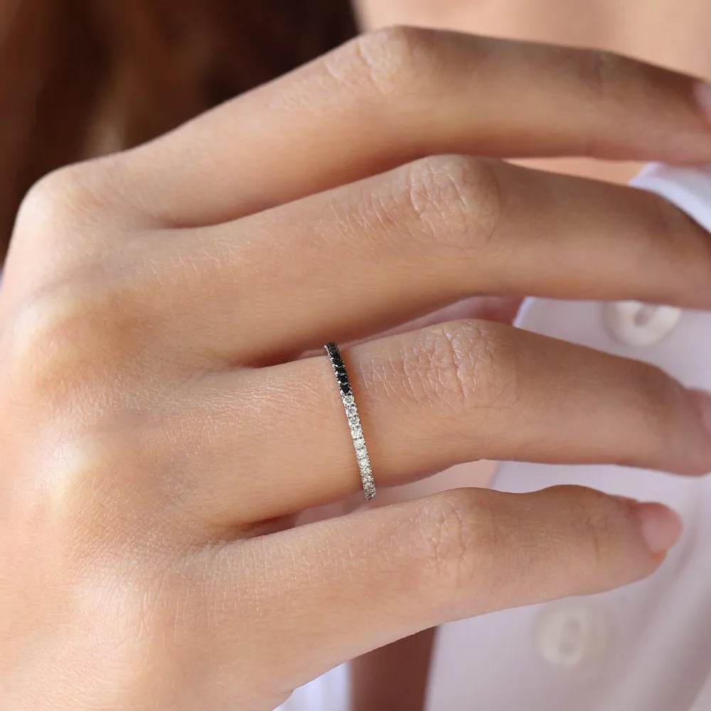 14k Black & White Diamond Micro Pave Eternity Band