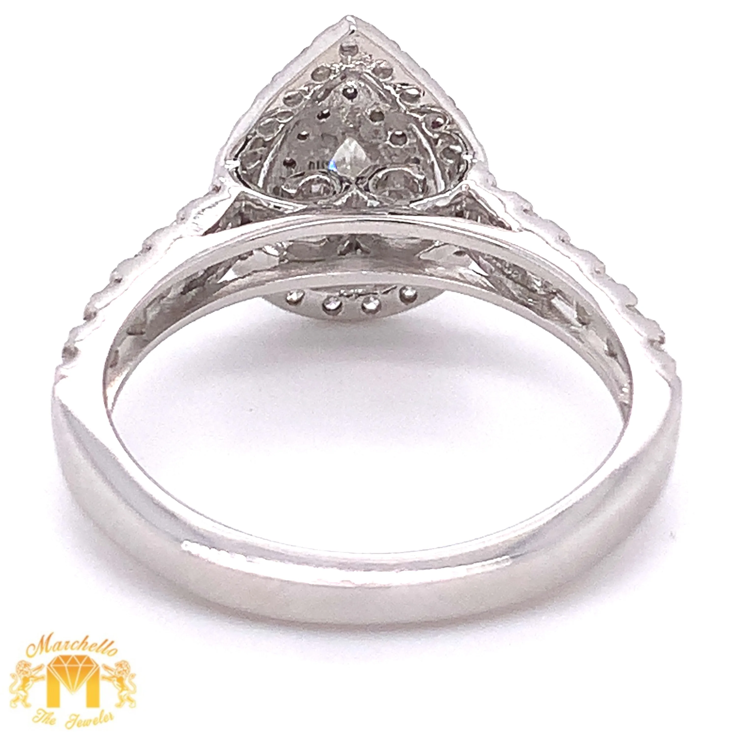 14k Gold Double Halo Pear-Shaped Engagement Diamond Ring (pear-shaped solitaire center)
