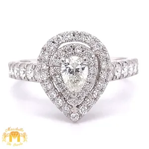 14k Gold Double Halo Pear-Shaped Engagement Diamond Ring (pear-shaped solitaire center)