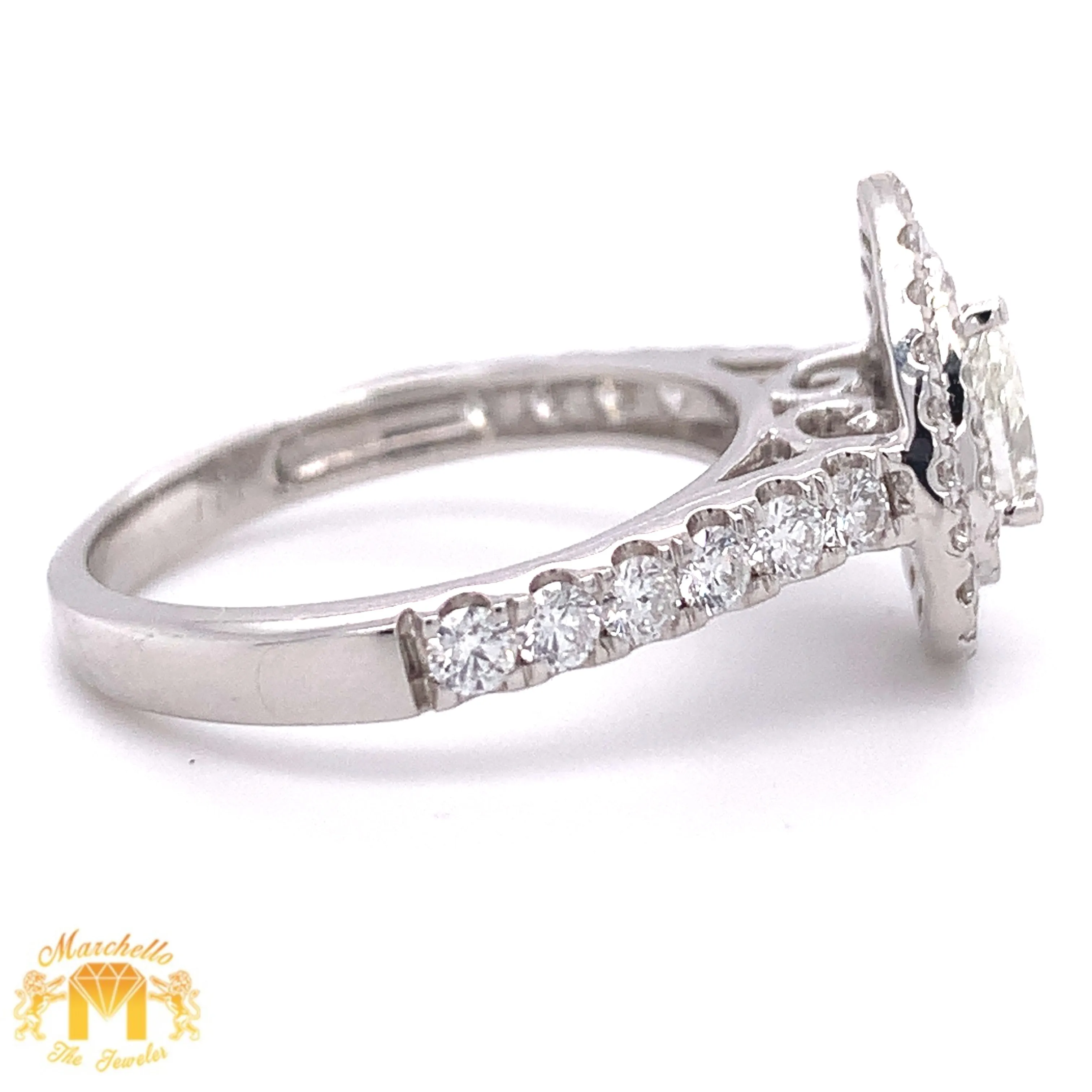 14k Gold Double Halo Pear-Shaped Engagement Diamond Ring (pear-shaped solitaire center)