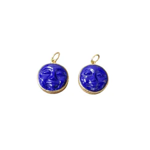 14k Gold Happy/Meditative Face Carved Lapis Lazuli Pendant