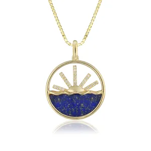 14K Gold Lapis Diamond Sunrise Pendant