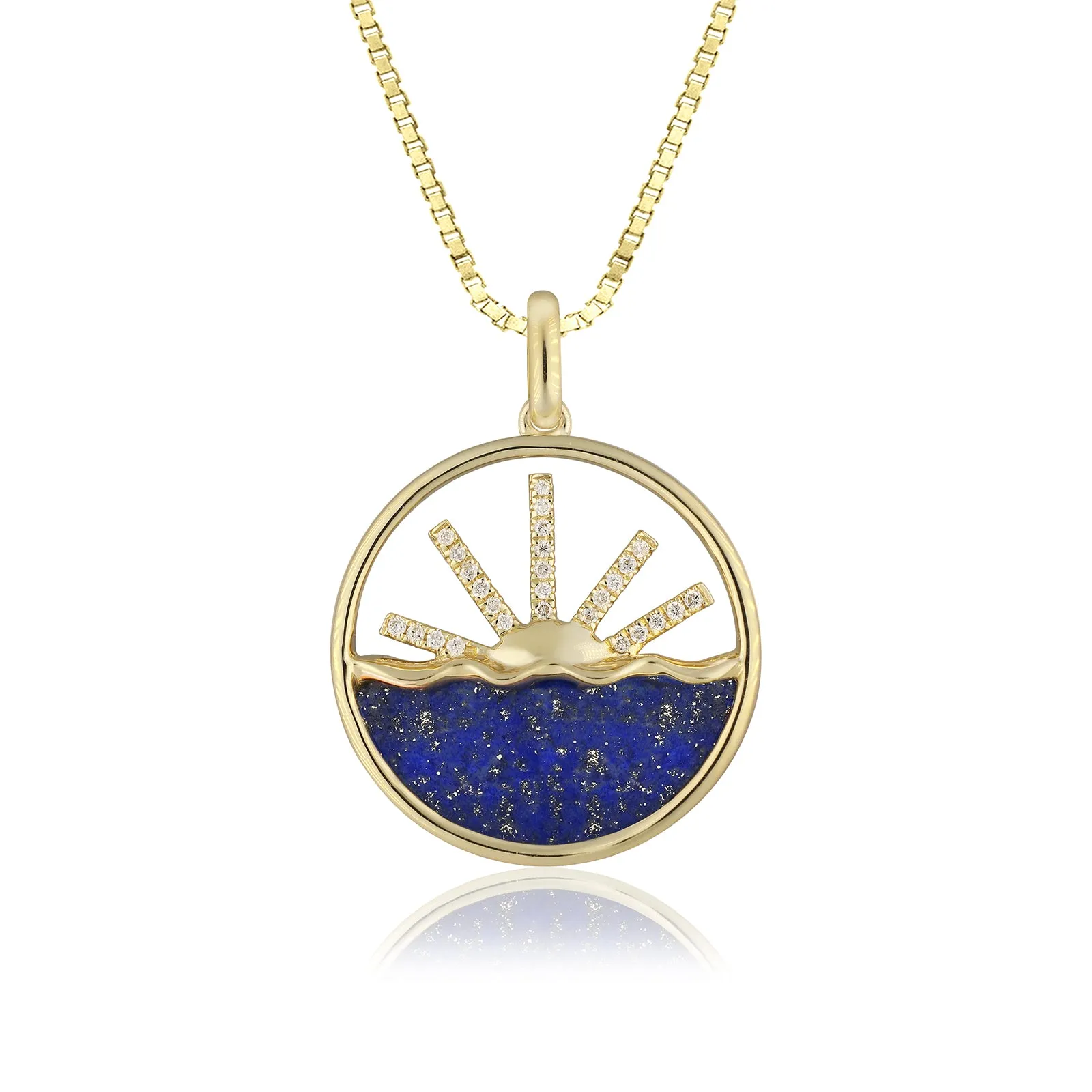 14K Gold Lapis Diamond Sunrise Pendant