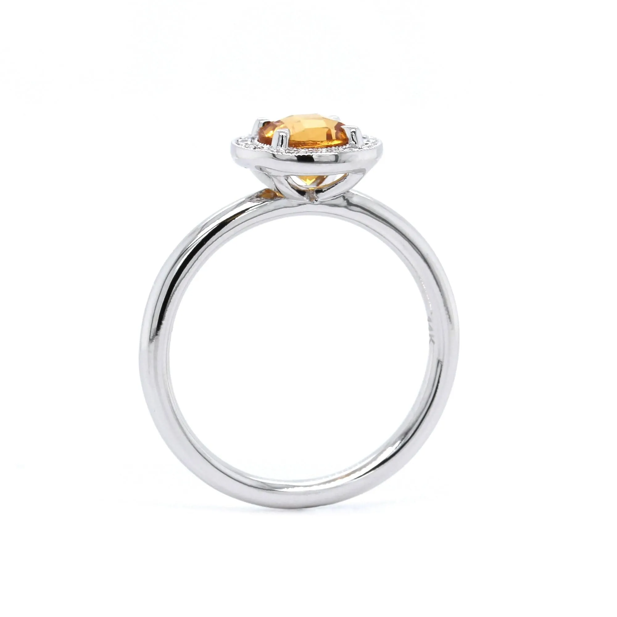 14K White Gold Citrine with Diamond Halo Ring
