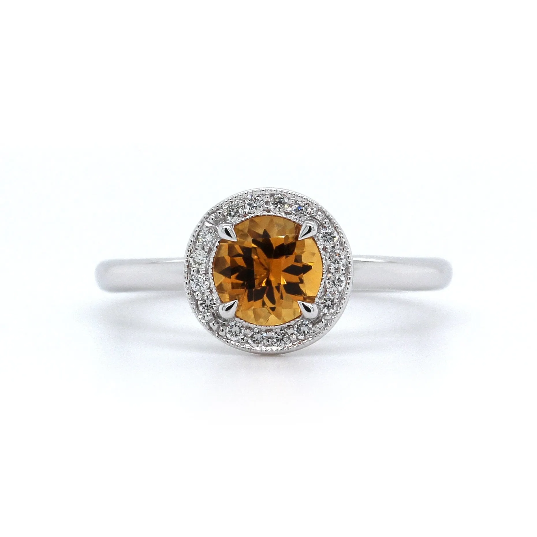 14K White Gold Citrine with Diamond Halo Ring