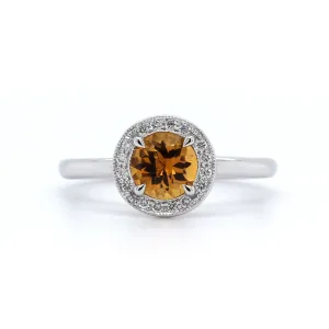14K White Gold Citrine with Diamond Halo Ring