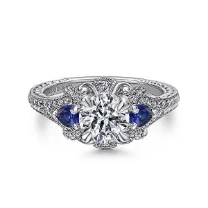 14K White Gold Sapphire and Diamond Semi Mount