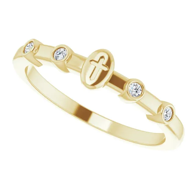 14K Yellow Gold .06 CTW Natural Diamond Stackable Cross Ring