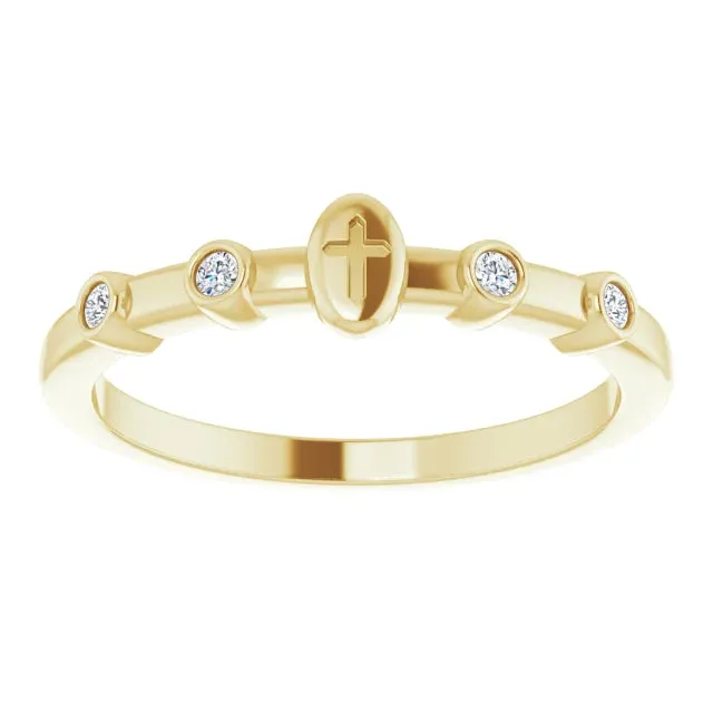 14K Yellow Gold .06 CTW Natural Diamond Stackable Cross Ring