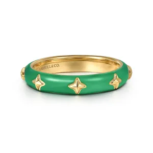 14K Yellow Green Enamel Ring Size 6.5