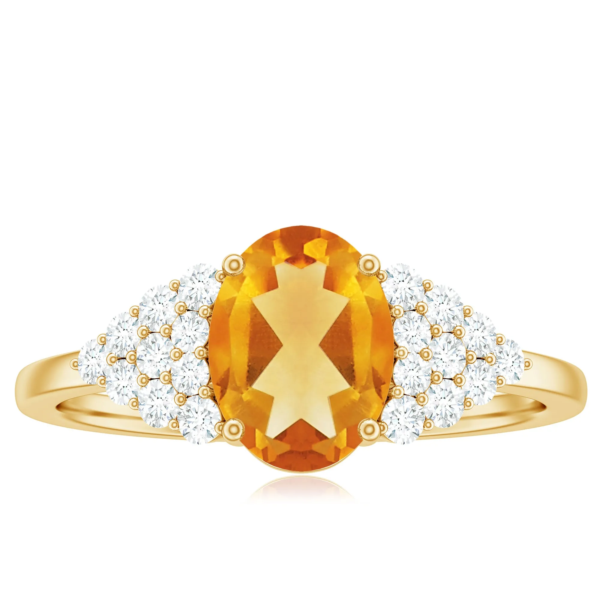 1.75 CT Oval Cut Citrine Solitaire Ring with Diamond Accent