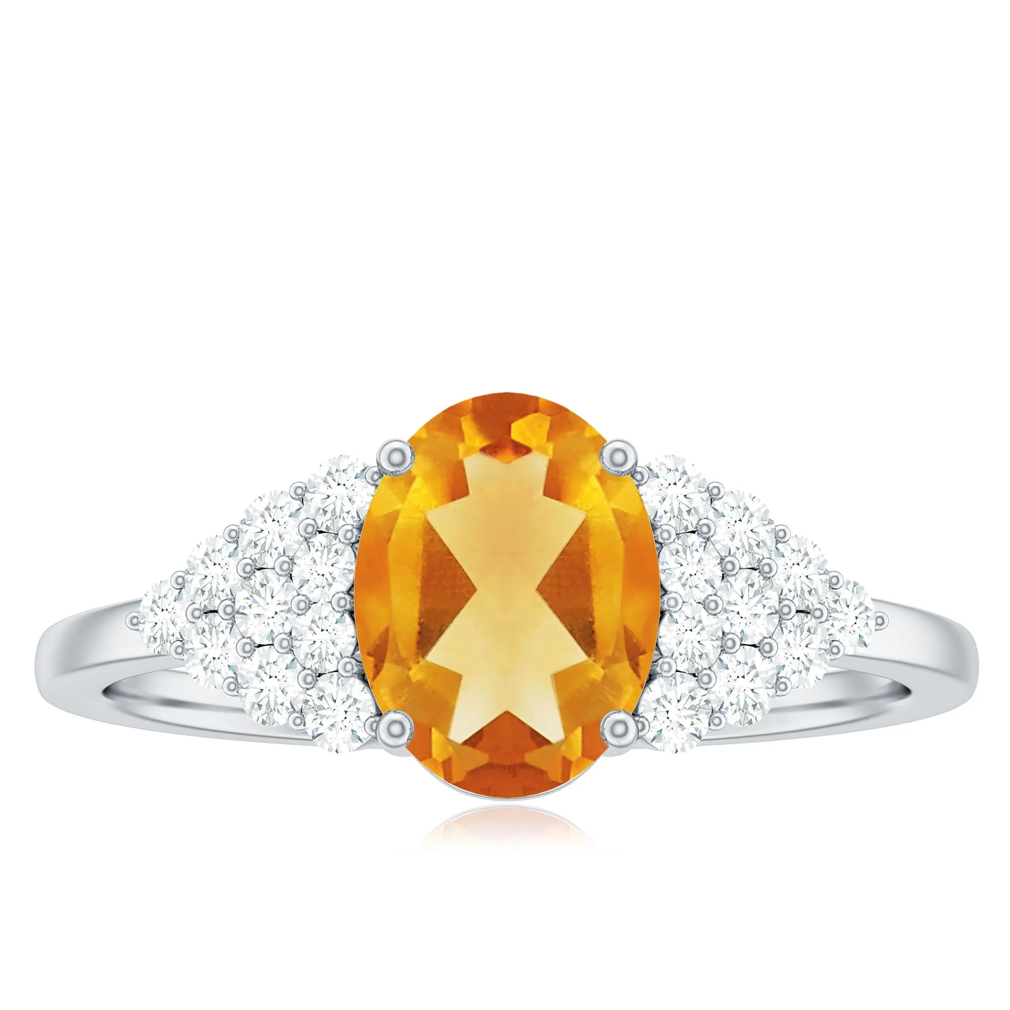 1.75 CT Oval Cut Citrine Solitaire Ring with Diamond Accent