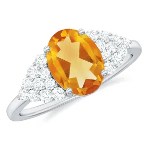 1.75 CT Oval Cut Citrine Solitaire Ring with Diamond Accent