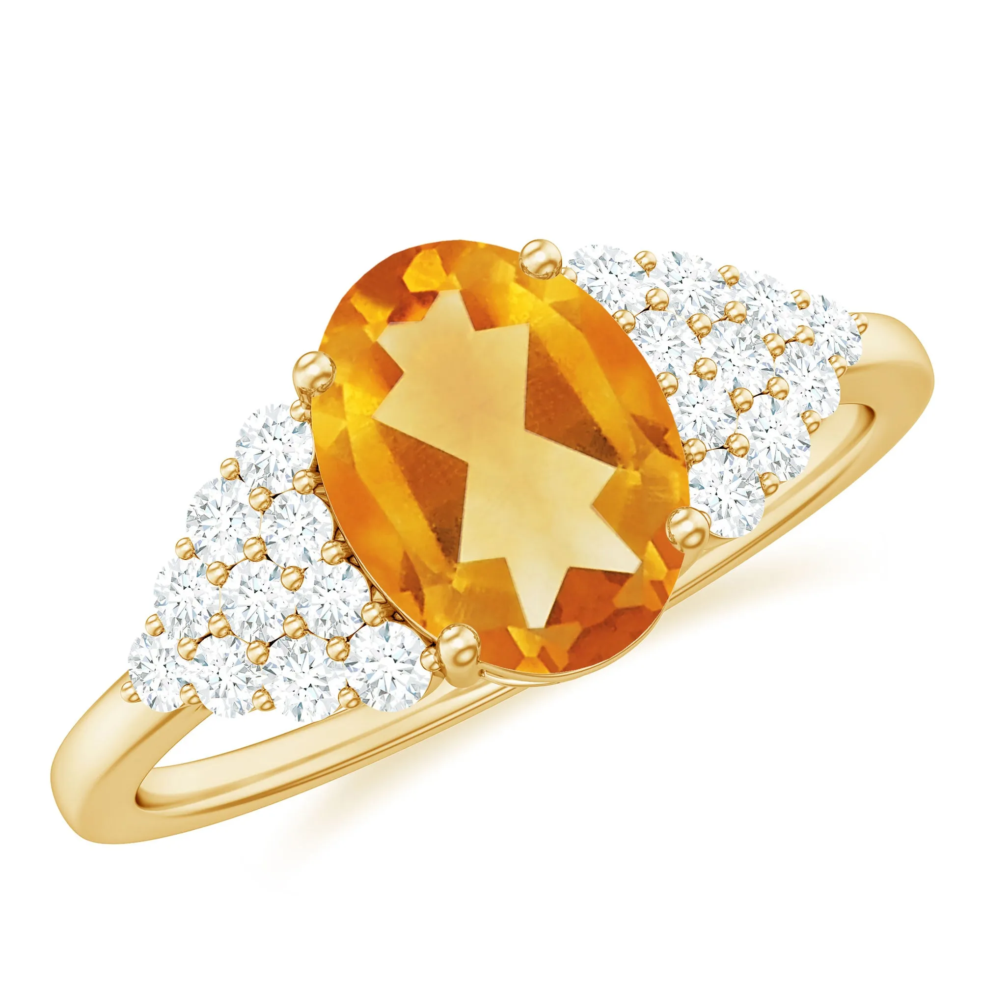 1.75 CT Oval Cut Citrine Solitaire Ring with Diamond Accent