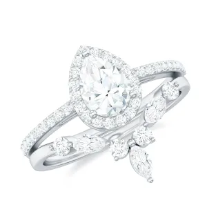 1.75 CT Pear Cut Moissanite Designer Ring Set