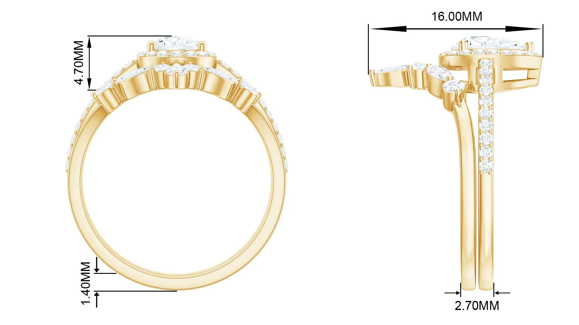 1.75 CT Pear Cut Moissanite Designer Ring Set