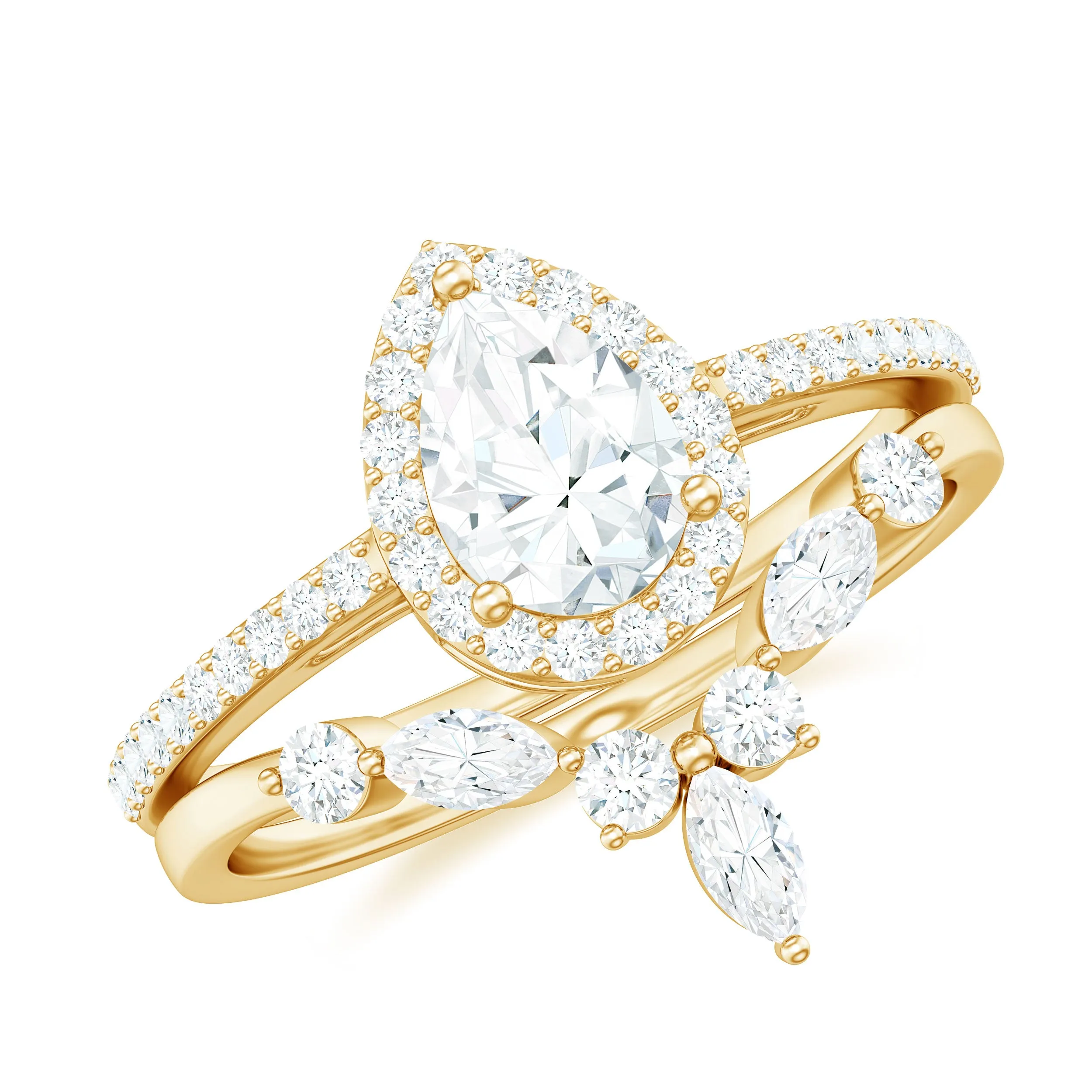 1.75 CT Pear Cut Moissanite Designer Ring Set