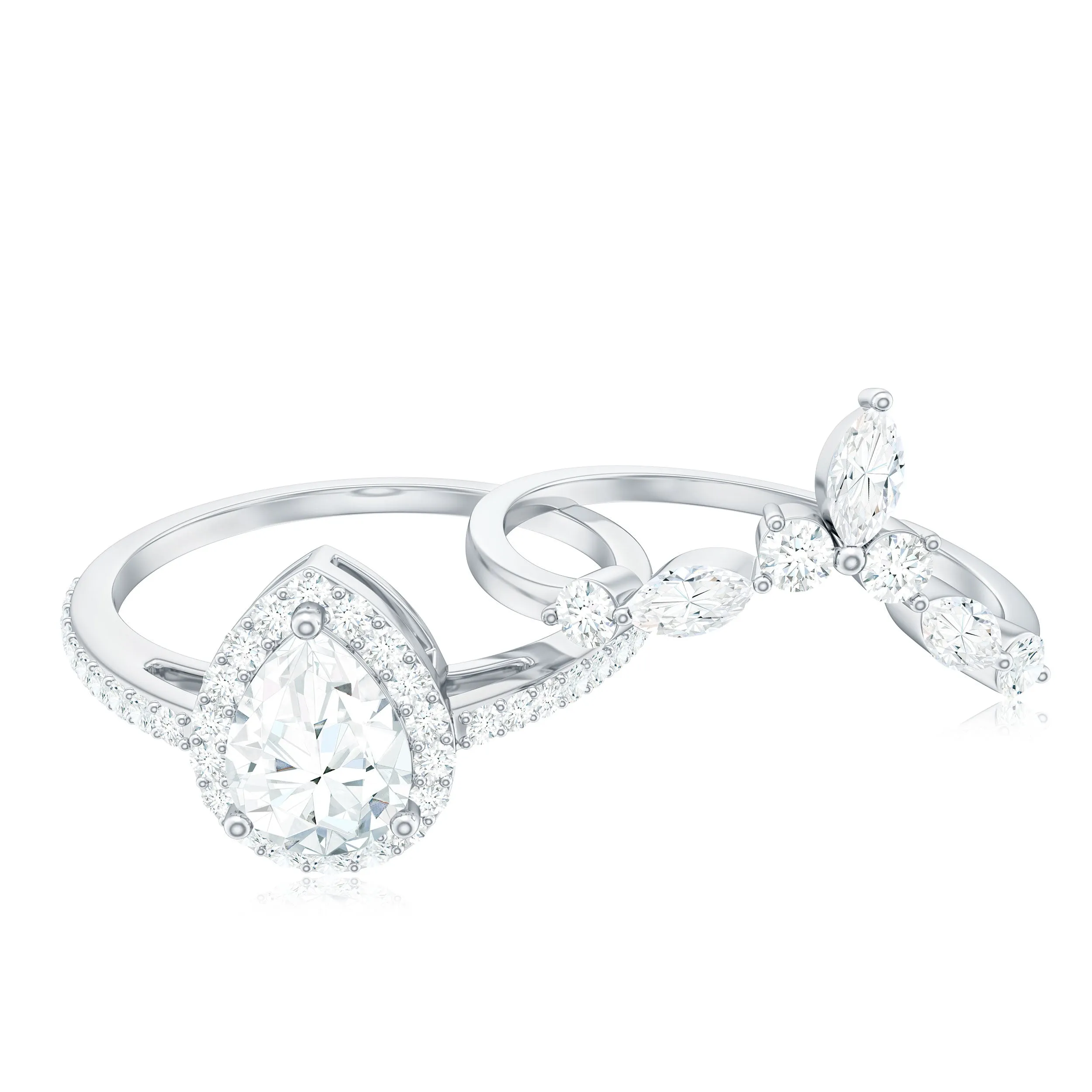 1.75 CT Pear Cut Moissanite Designer Ring Set