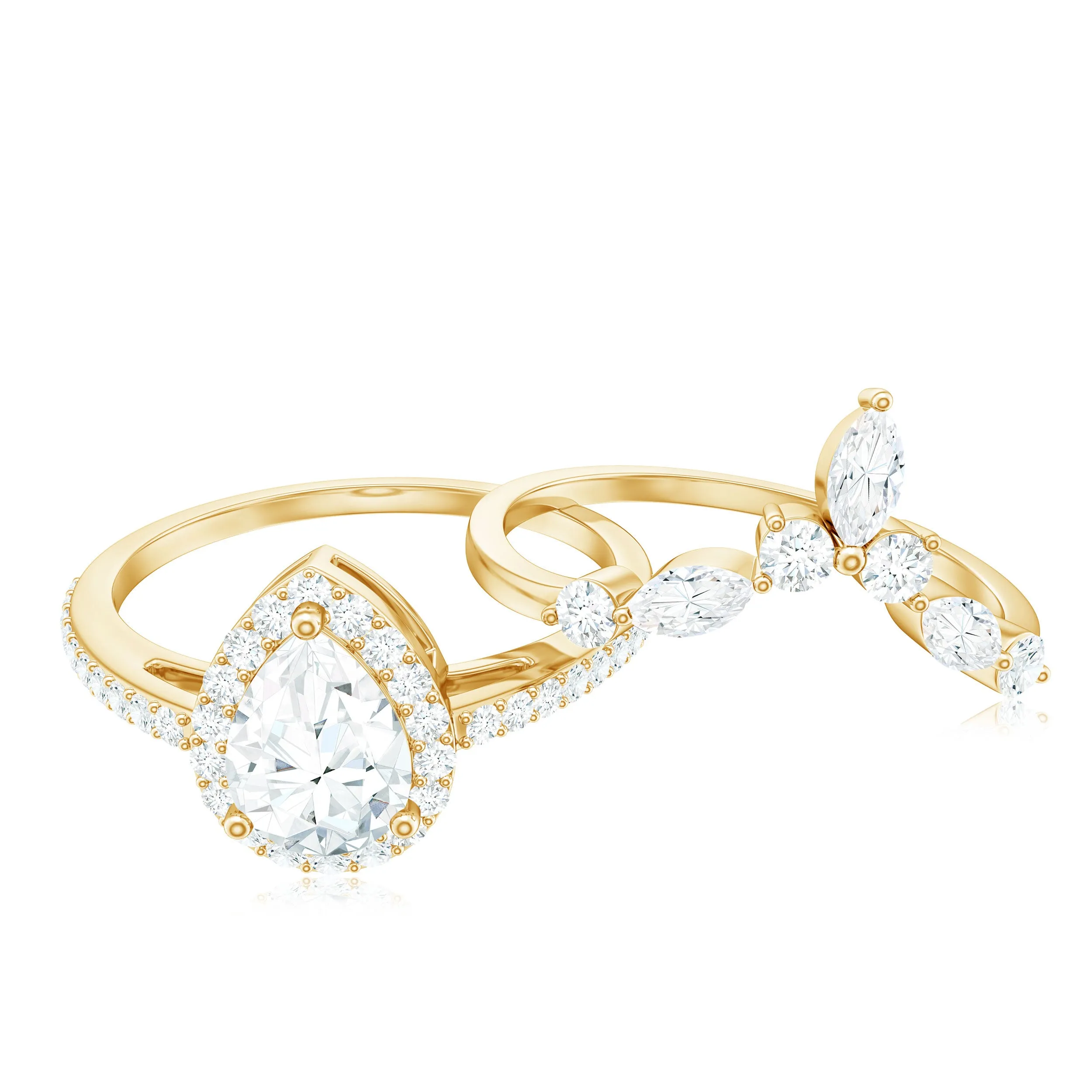 1.75 CT Pear Cut Moissanite Designer Ring Set
