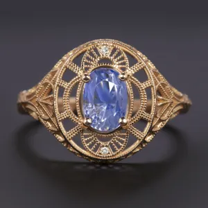 1.83ct SAPPHIRE DIAMOND RING VINTAGE STYLE ART NOUVEAU FILIGREE 14k ROSE GOLD