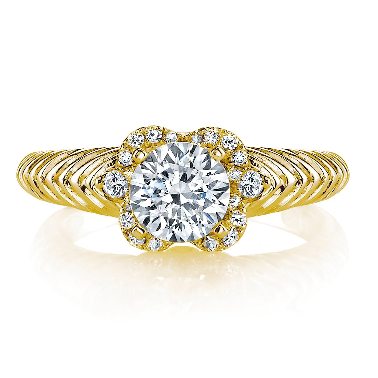 18K YELLOW GOLD HALO DIAMOND ENGAGEMENT RING