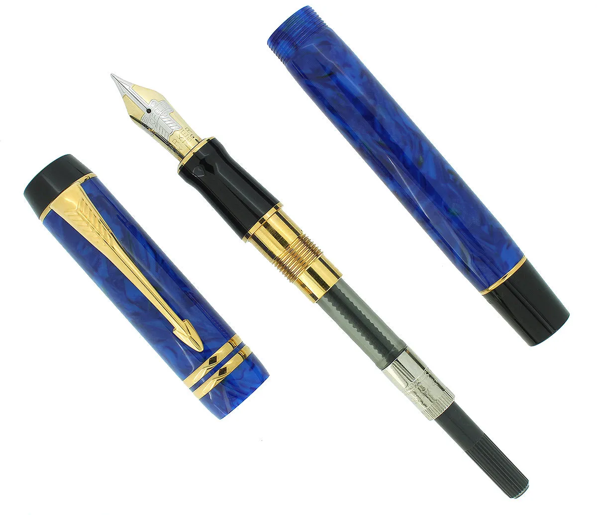 1996 PARKER DUOFOLD CENTENNIAL LAPIS LAZULI BLUE FOUNTAIN PEN 18K MEDIUM NIB MINT IN BOX