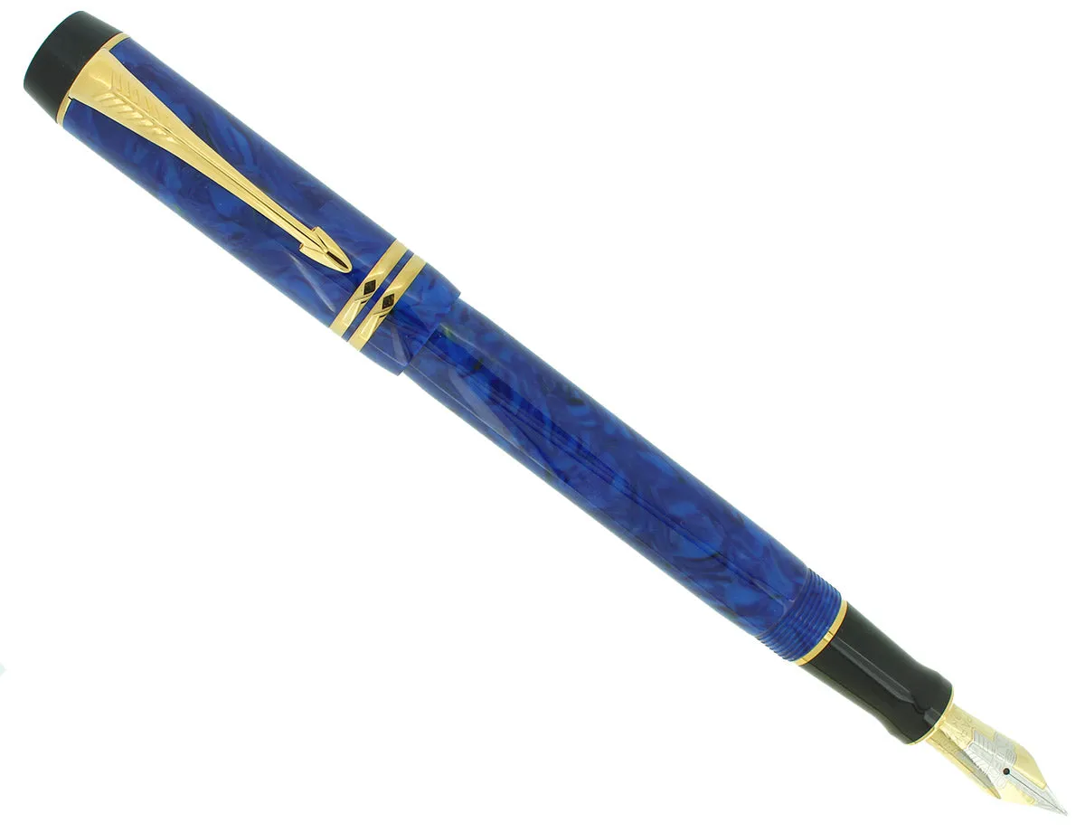 1996 PARKER DUOFOLD CENTENNIAL LAPIS LAZULI BLUE FOUNTAIN PEN 18K MEDIUM NIB MINT IN BOX