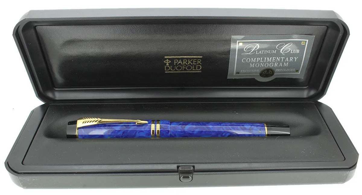 1996 PARKER DUOFOLD CENTENNIAL LAPIS LAZULI BLUE FOUNTAIN PEN 18K MEDIUM NIB MINT IN BOX